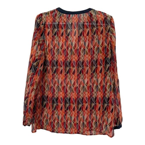 Liz Claiborne Shirt Blouse Top Semi Sheer Orange Denim Geometric Size S - Picture 6 of 6